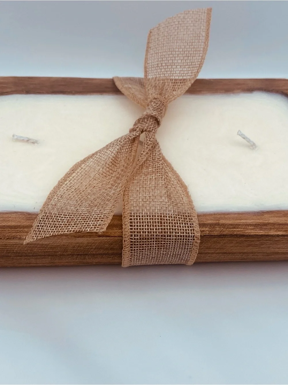Cream Triple-Wick Tray Candle with Tan Burlap Bow